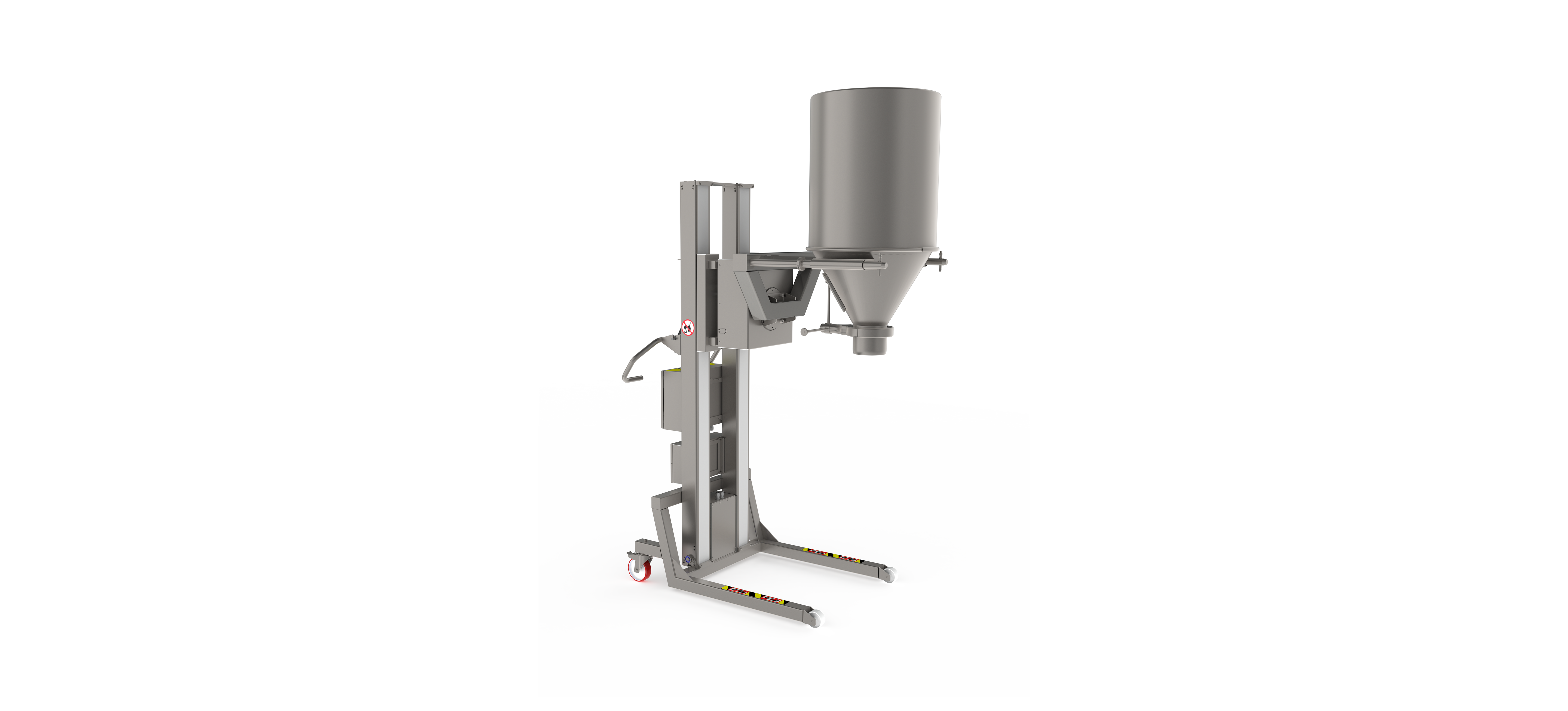 Customised clean room equipment with specially designed double mandrel for lifting, rotating and docking vessel. 2Lift ApS.