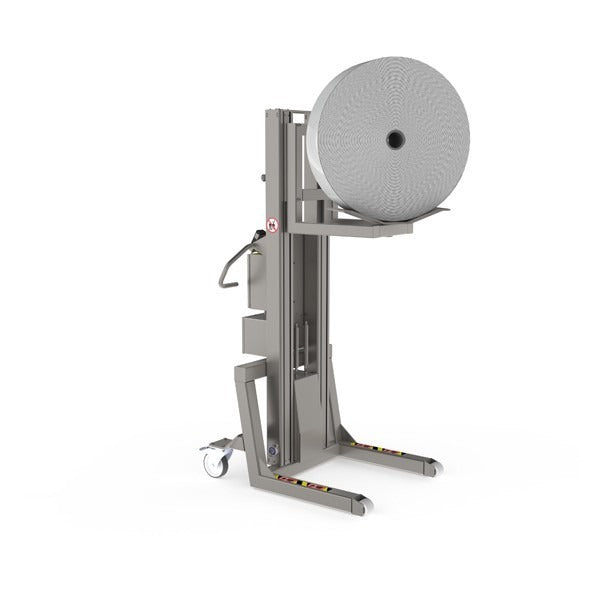 Dieser starke und belastbare Rollenlift ist in der Lage, schwere Rollen über einen Auslegerarm mit angebrachtem V-Block zu transportieren.