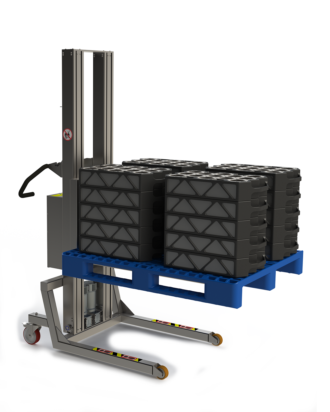 Flexibler Paletten Handstapler. Blaue Palette. 2Lift