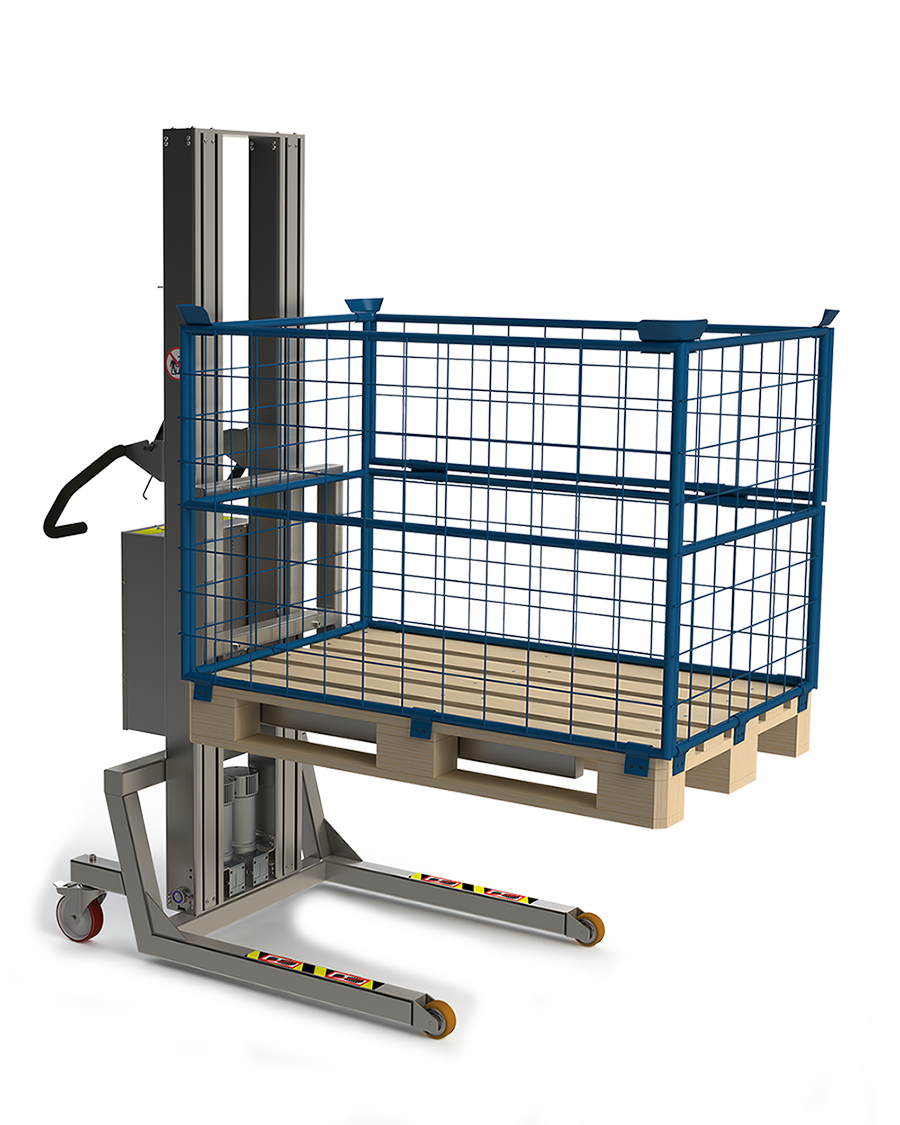 Industrielle Palettenheber: Europalette mit kleinem Käfig. 2Lift