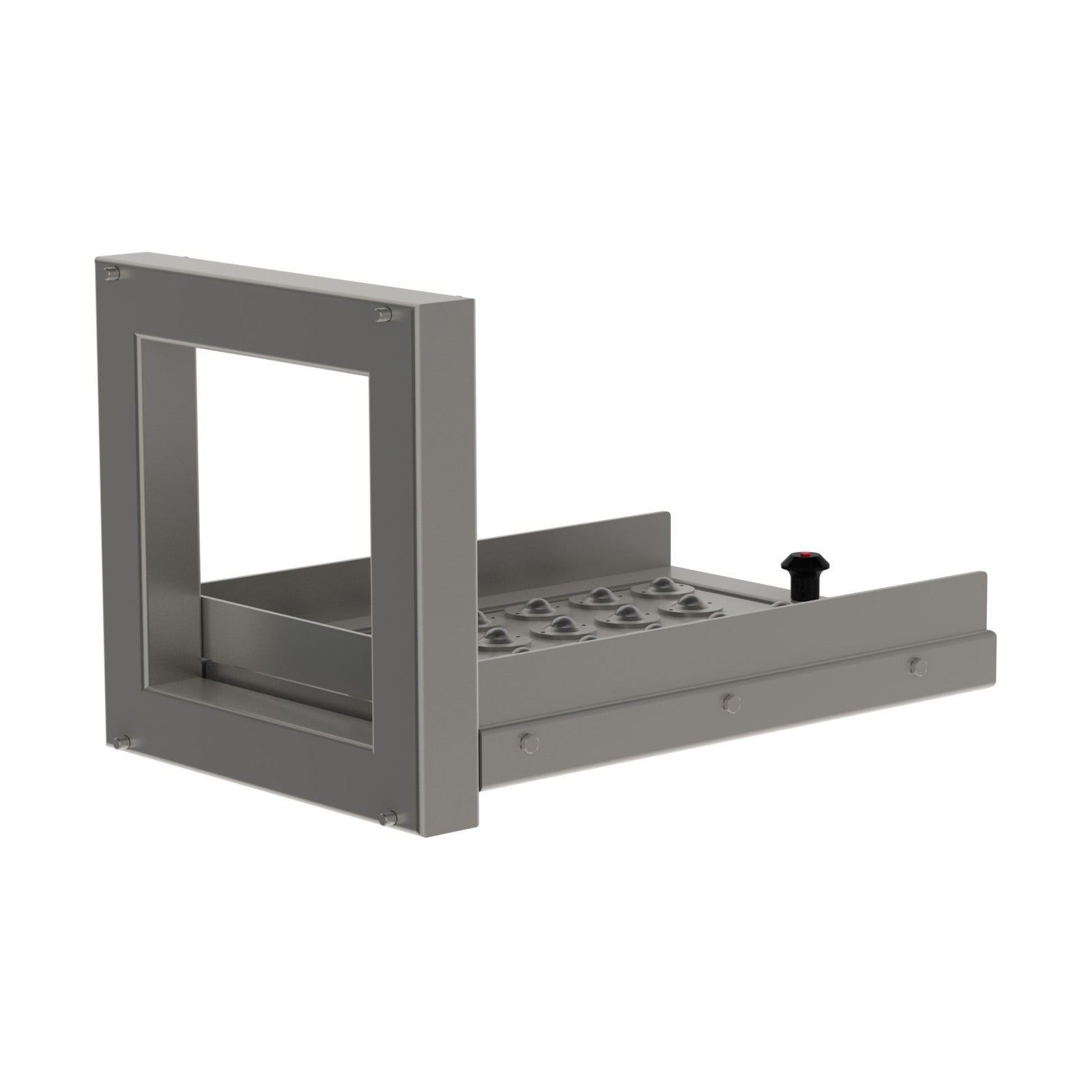 Das industrielle Hebegerät, die Rollenplattform (RP), ist so konzipiert, dass es auf alle unsere modular aufgebauten Minilifte passt. Von hinten, Bild 2.