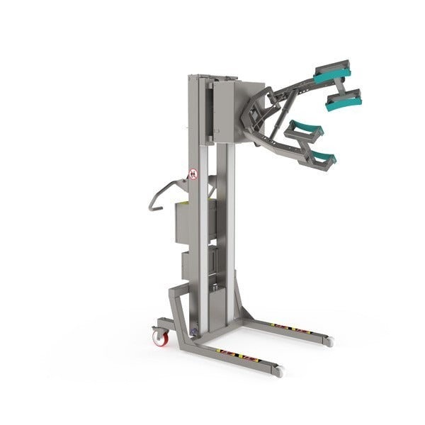 Dieses ergonomische Hebegerät ist für den Reinraumeinsatz in einer pharmazeutischen Umgebung konzipiert und besteht aus einer Scherenklemme in Kombination mit einem Rotationswerkzeug.