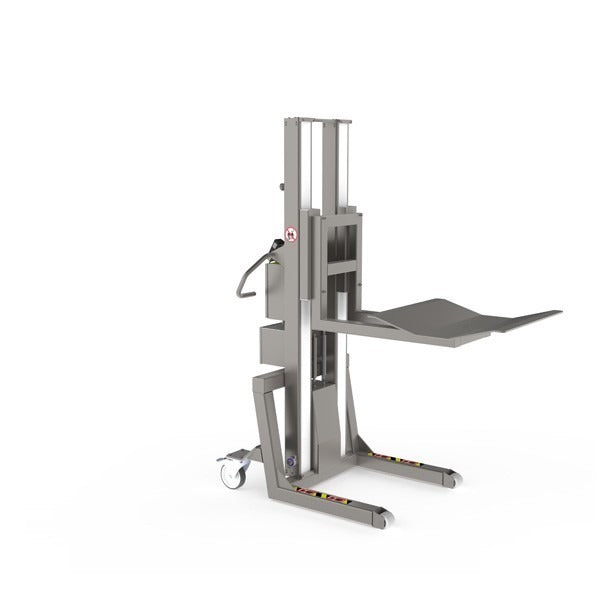 Für das Heben schwerer Rollen in pharmazeutischen Umgebungen ist dieser elektrische Lifter eine gute Wahl. Ein V-Block sorgt für eine schonende, externe Rollenhandhabung.
