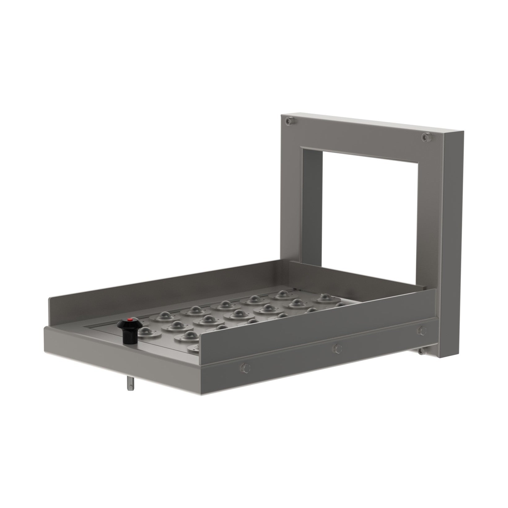 Die Rollenplattform (RP) ist eine unserer zahlreichen Plattformlösungen für unsere modular aufgebauten Hebemaschinen. Die Rollen erleichtern das Bewegen der Last auf der Plattform. Von vorne, Bild 2.