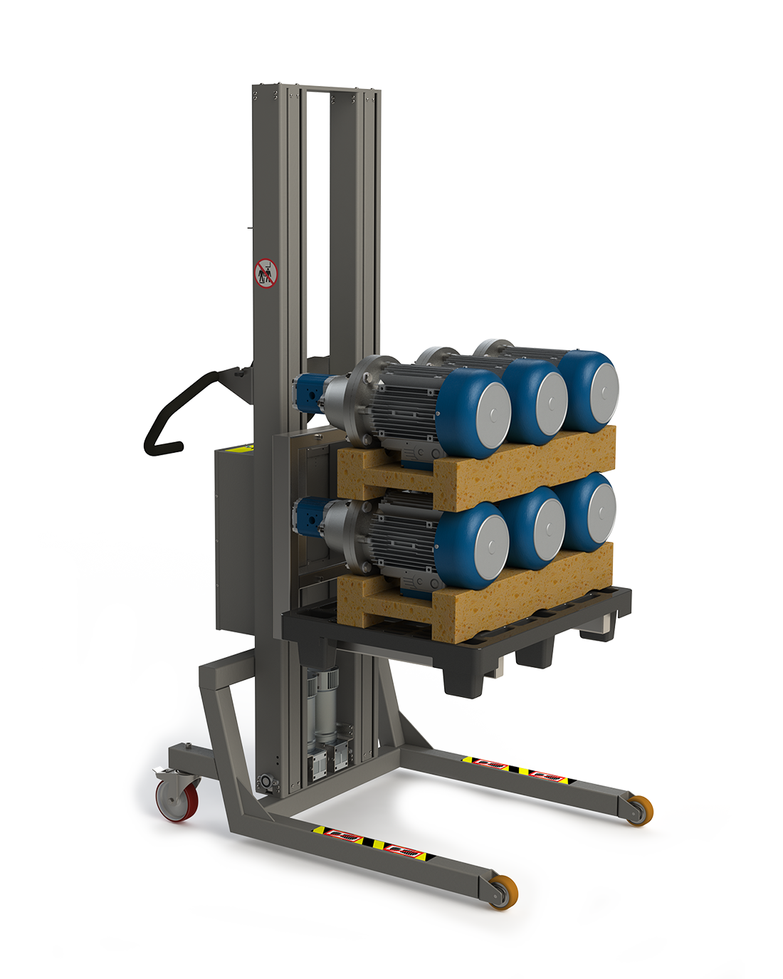 Anpassungsfähige Palettenhubeinrichtung. Halbpalette mit Motoren. 2Lift.