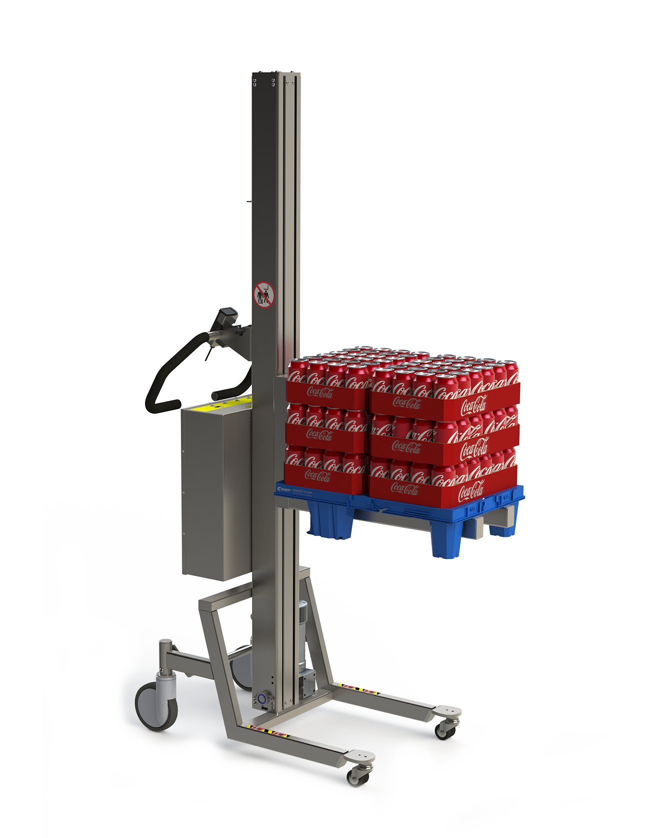 Elektrischer Stapler. CHEP-Palette. 2Lift.