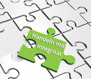 Verhaltenskodex von 2Lift. Abbildung eines Puzzleteils mit der Aufschrift „Handeln mit Integrität“.