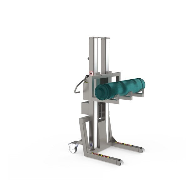 Diese maßgeschneiderte Lösung für den industriellen Materialtransport besteht aus einer Gabel mit halbrunden Stützen und einem zusätzlichen Arm für zusätzliche Stabilität.