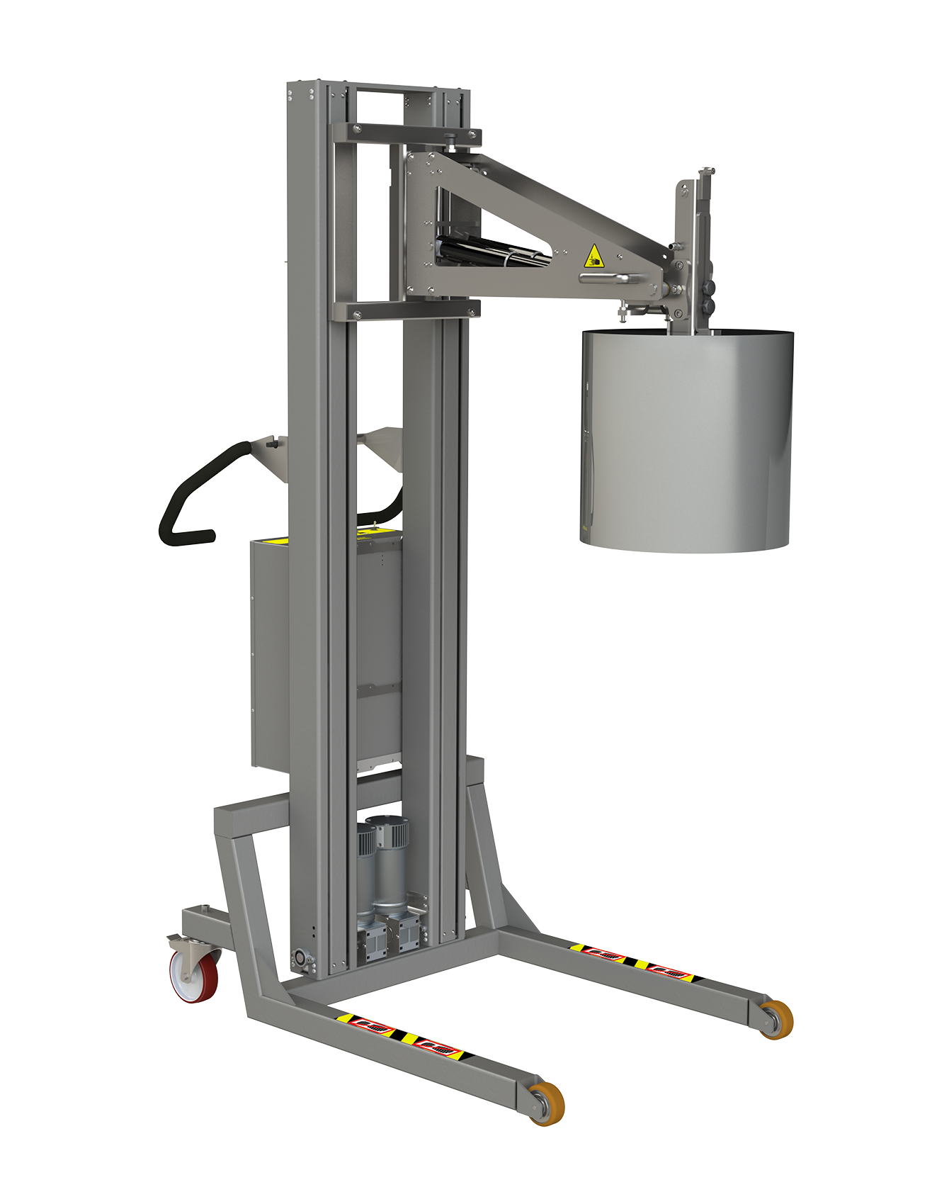 Dieser elektrische Rollenmanipulator (ERM) ist eine vollelektronische Minilift mit Kerngriff. 2Lift ApS.