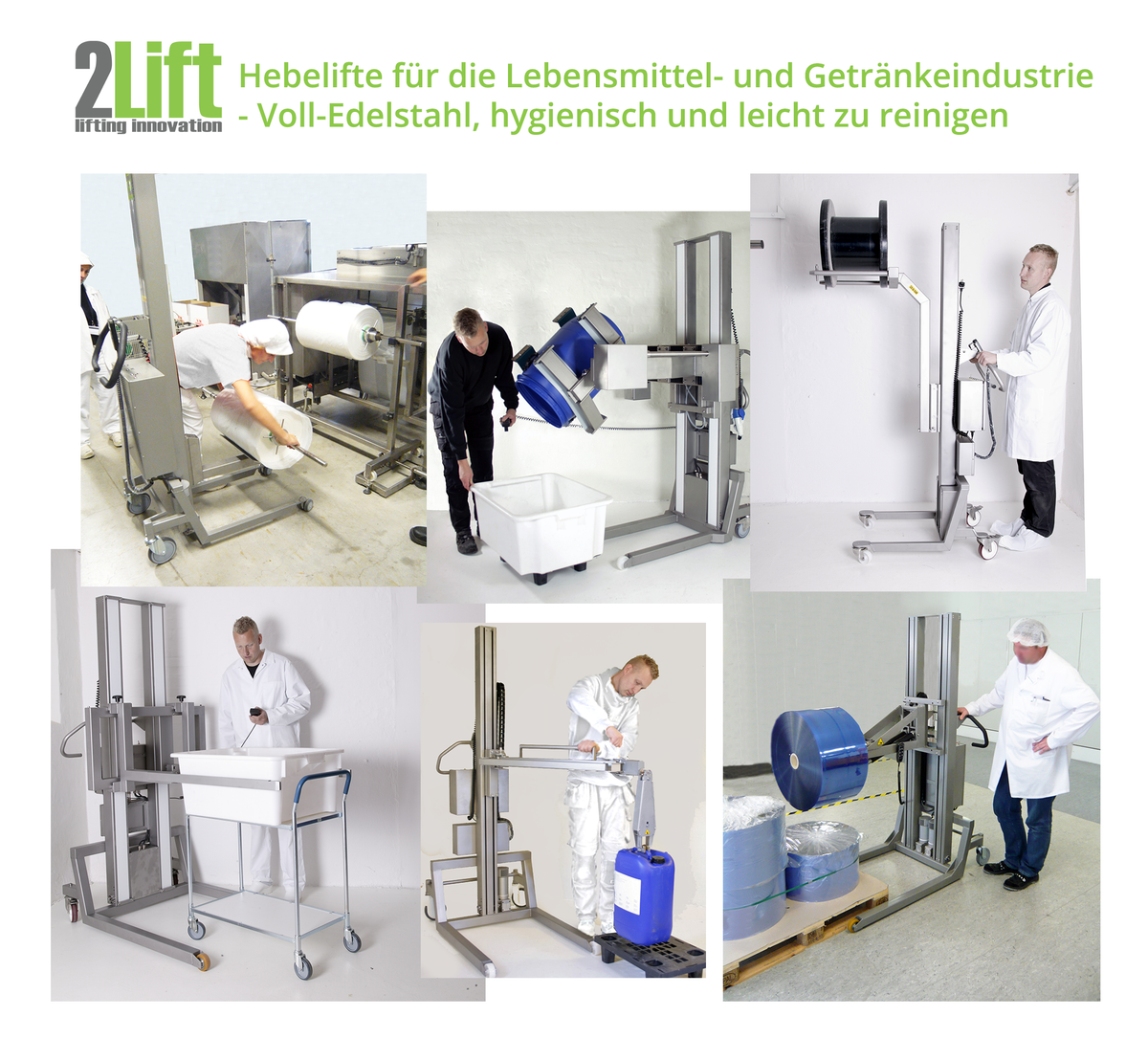 Hygienische, leicht zu reinigende Hebelift aus Edelstahl für die Lebensmittel- und Getränkeindustrie.