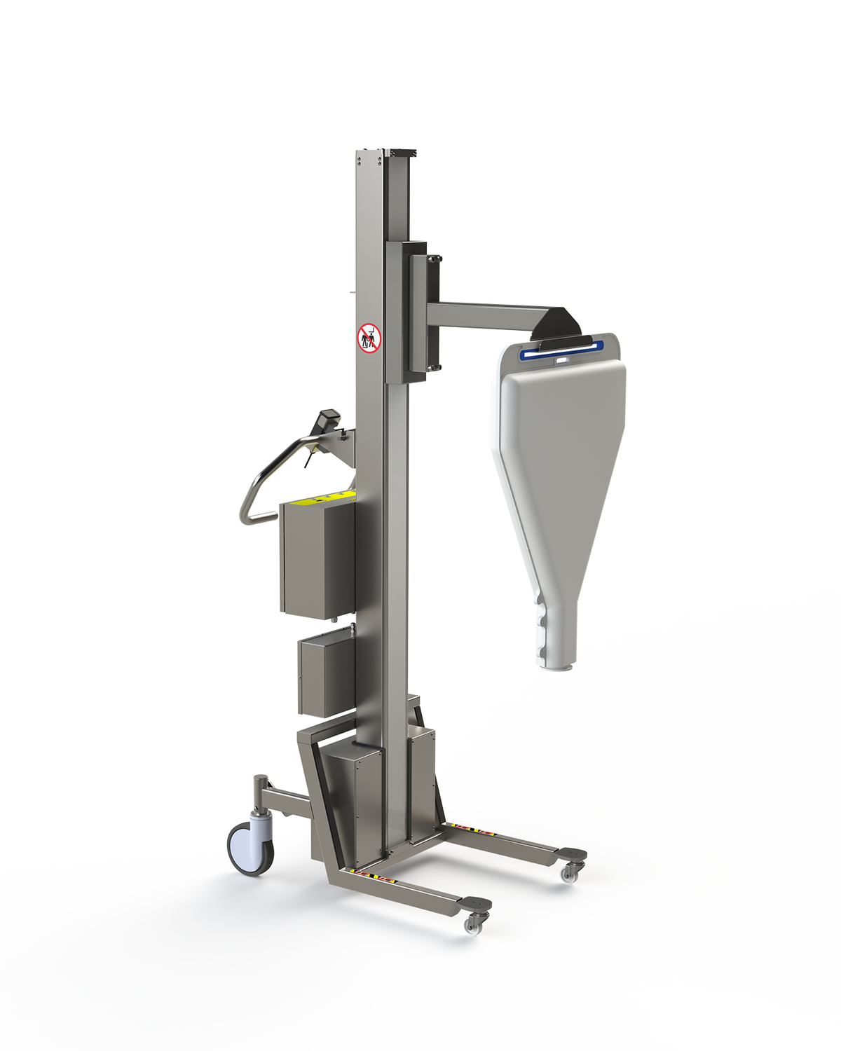 Maßgeschneidertes Hebewerkzeug zur Befestigung eines speziellen Sacks an einem 150 kg Pharma-Lifter.
